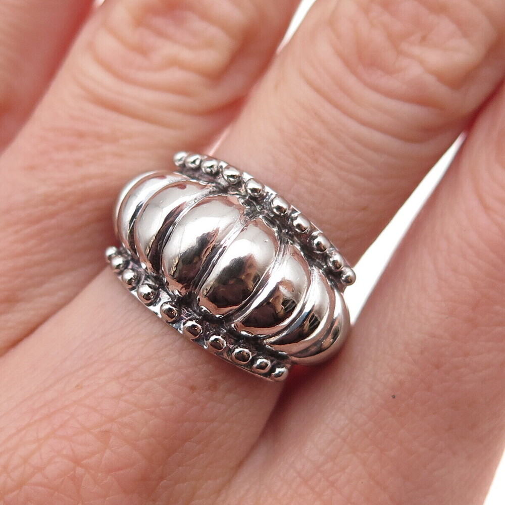 925 Sterling Silver Vintage Modernist Ribbed Oxidized Ring Size 7